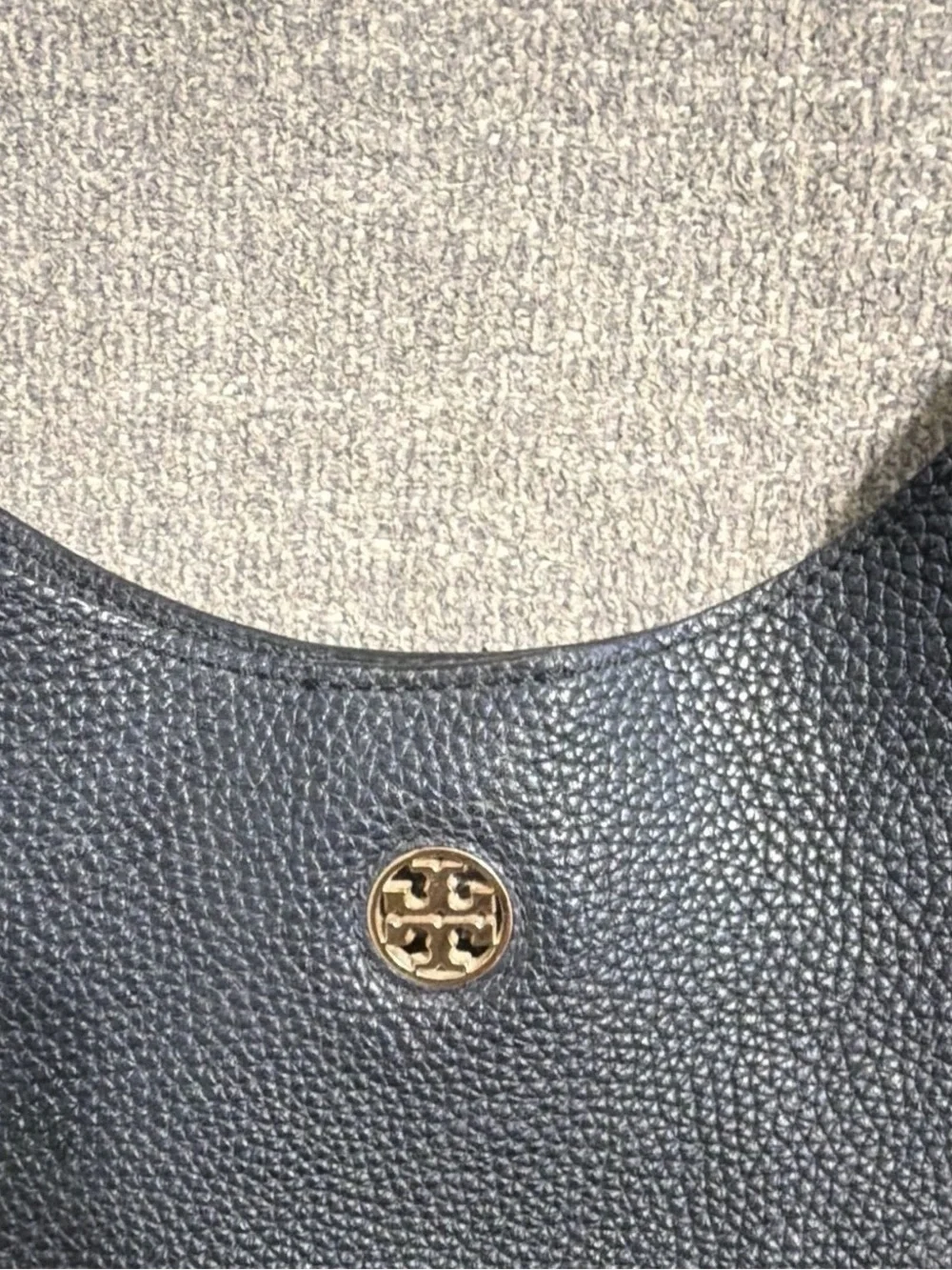 Tory Burch Black Pebbled Leather Shoulder Hobo with Gold Logo